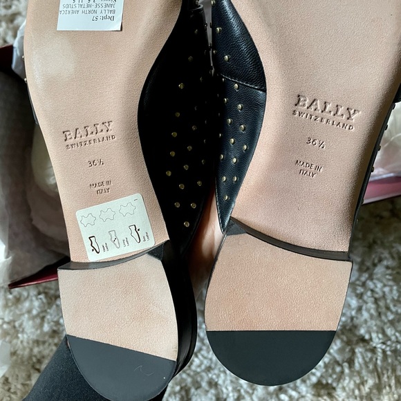 BALLY Janesse Metal Black & Gold Stud Mule Loafers - Picture 7 of 14